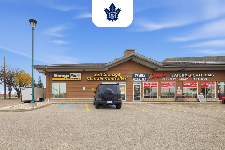 Facility exterior with Toronto Maple Leafs partnership logo at StorageMart in Ontario, CA